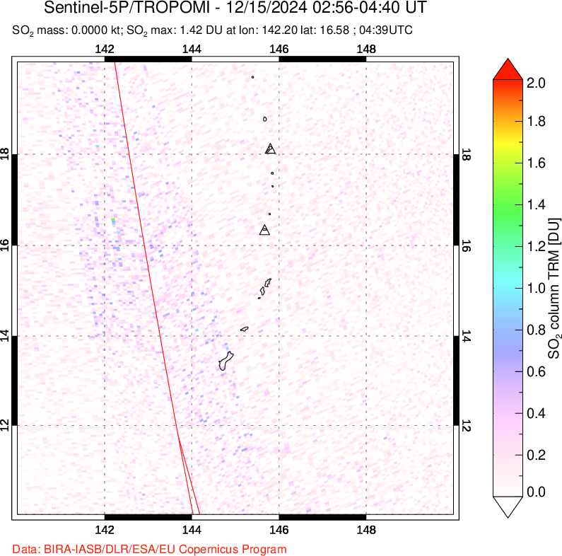 A sulfur dioxide image over Anatahan, Mariana Islands on Dec 15, 2024.