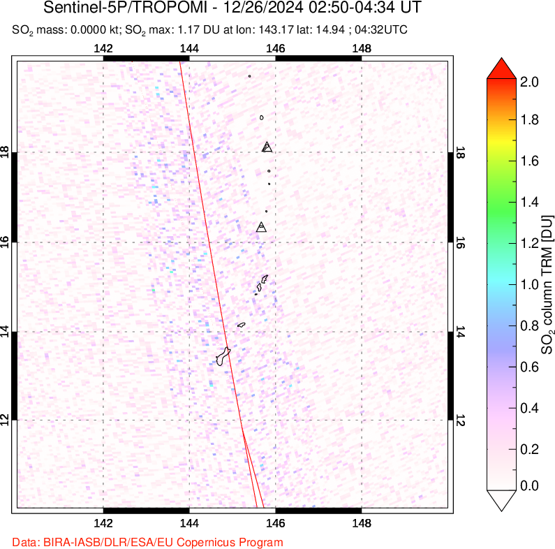 A sulfur dioxide image over Anatahan, Mariana Islands on Dec 26, 2024.