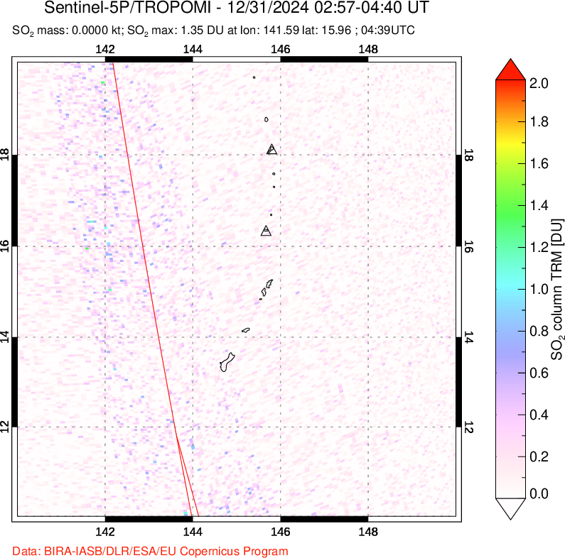 A sulfur dioxide image over Anatahan, Mariana Islands on Dec 31, 2024.