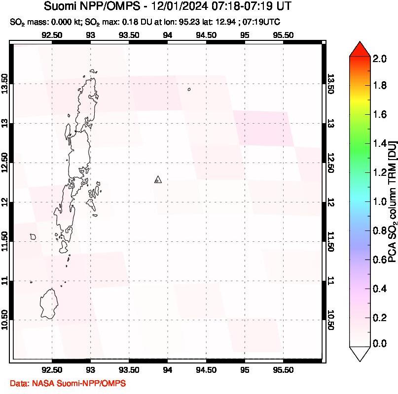 A sulfur dioxide image over Andaman Islands, Indian Ocean on Dec 01, 2024.