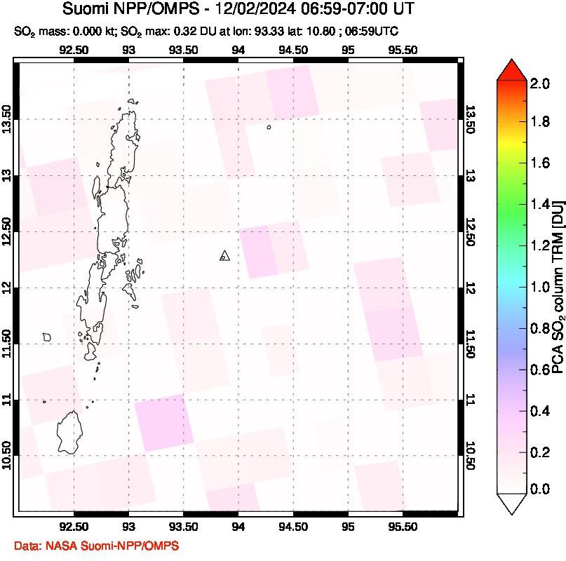 A sulfur dioxide image over Andaman Islands, Indian Ocean on Dec 02, 2024.