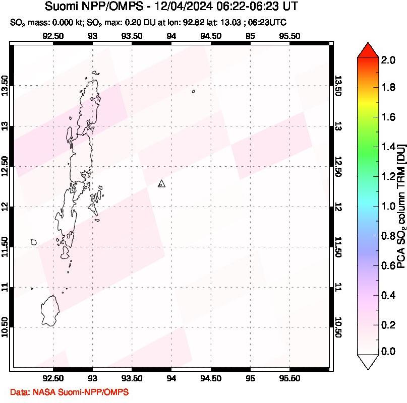 A sulfur dioxide image over Andaman Islands, Indian Ocean on Dec 04, 2024.