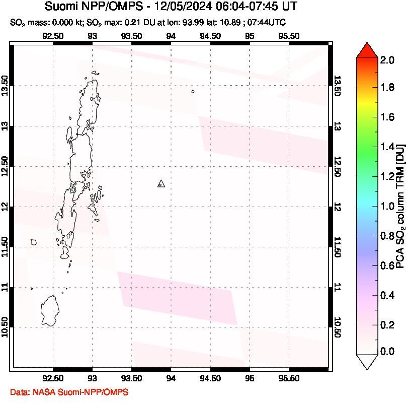 A sulfur dioxide image over Andaman Islands, Indian Ocean on Dec 05, 2024.