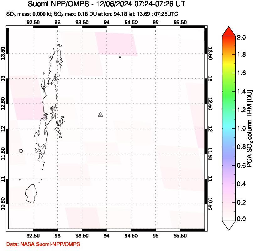 A sulfur dioxide image over Andaman Islands, Indian Ocean on Dec 06, 2024.