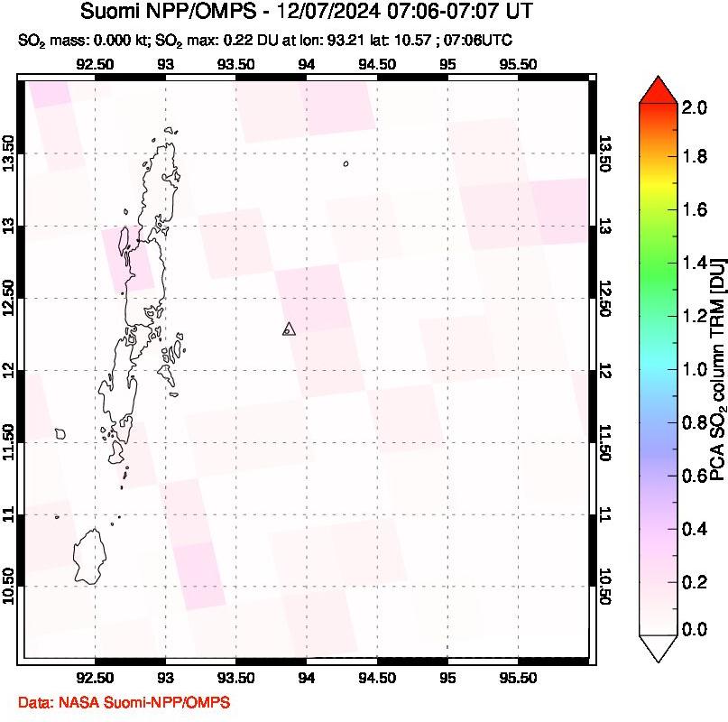 A sulfur dioxide image over Andaman Islands, Indian Ocean on Dec 07, 2024.