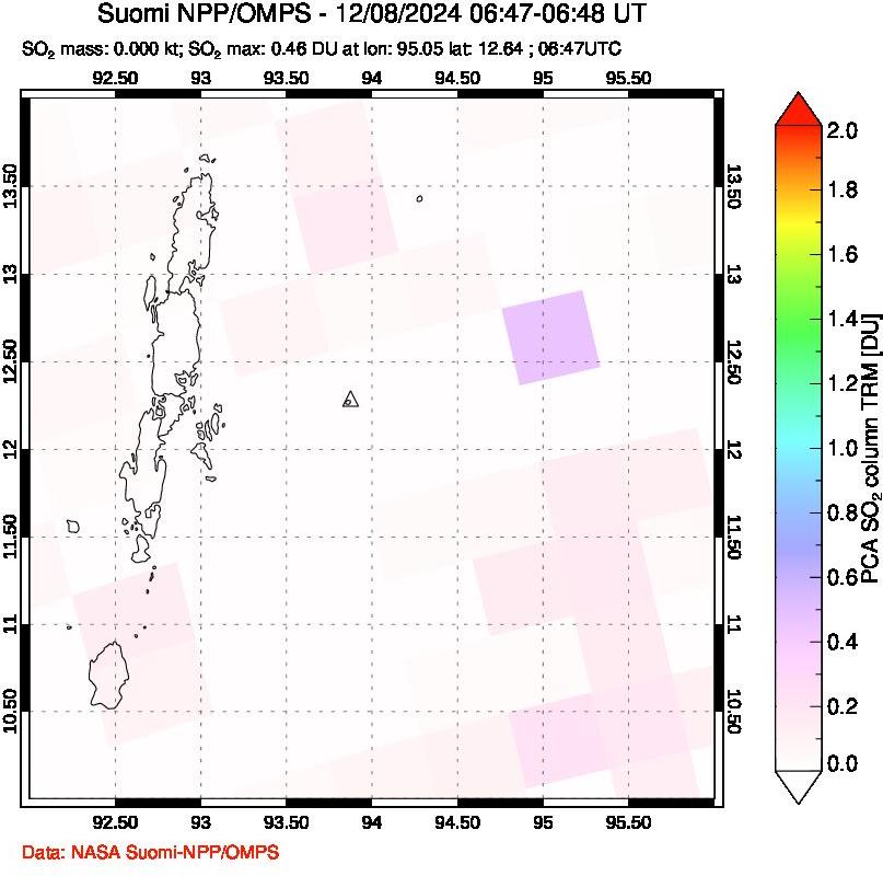 A sulfur dioxide image over Andaman Islands, Indian Ocean on Dec 08, 2024.