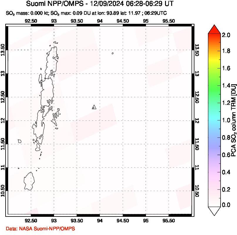 A sulfur dioxide image over Andaman Islands, Indian Ocean on Dec 09, 2024.