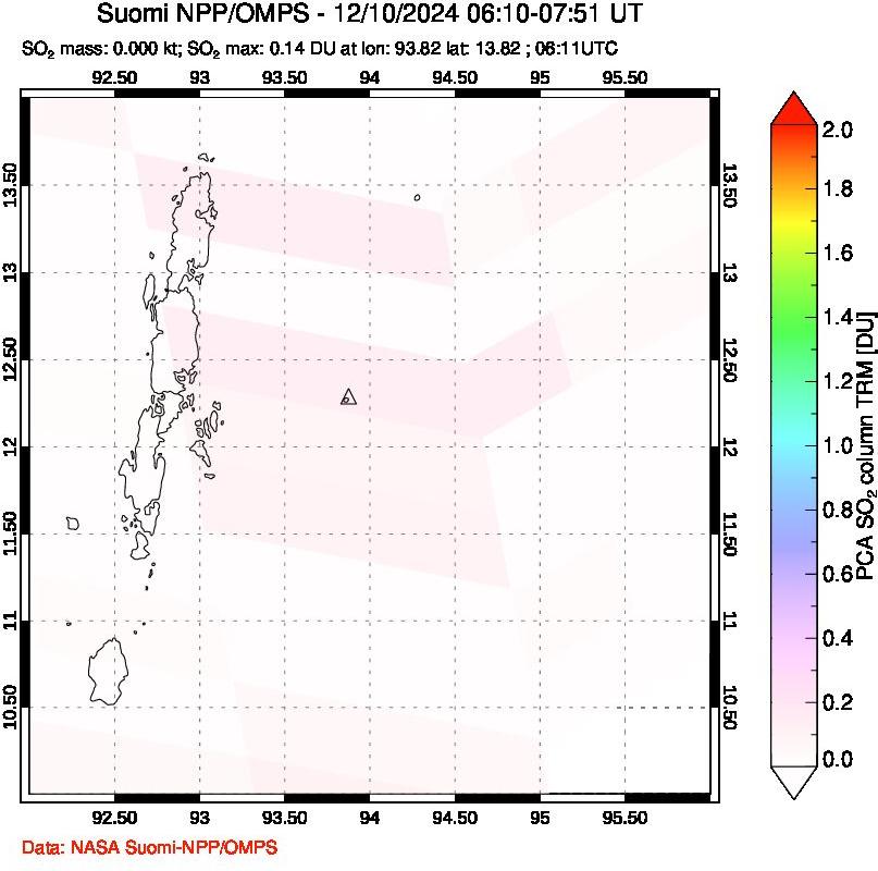 A sulfur dioxide image over Andaman Islands, Indian Ocean on Dec 10, 2024.