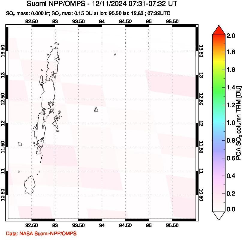 A sulfur dioxide image over Andaman Islands, Indian Ocean on Dec 11, 2024.