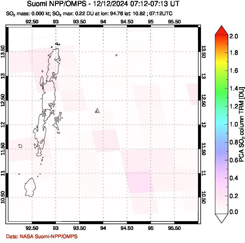 A sulfur dioxide image over Andaman Islands, Indian Ocean on Dec 12, 2024.