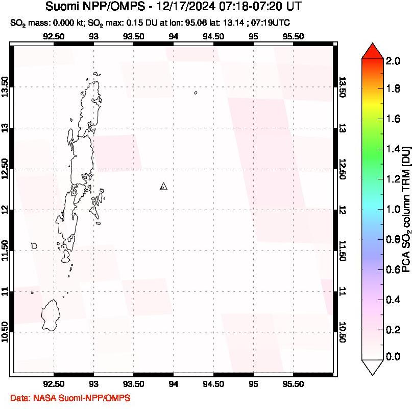 A sulfur dioxide image over Andaman Islands, Indian Ocean on Dec 17, 2024.