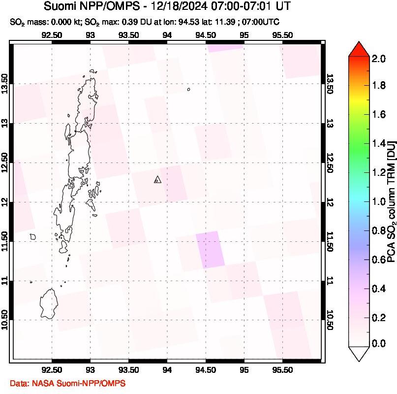 A sulfur dioxide image over Andaman Islands, Indian Ocean on Dec 18, 2024.