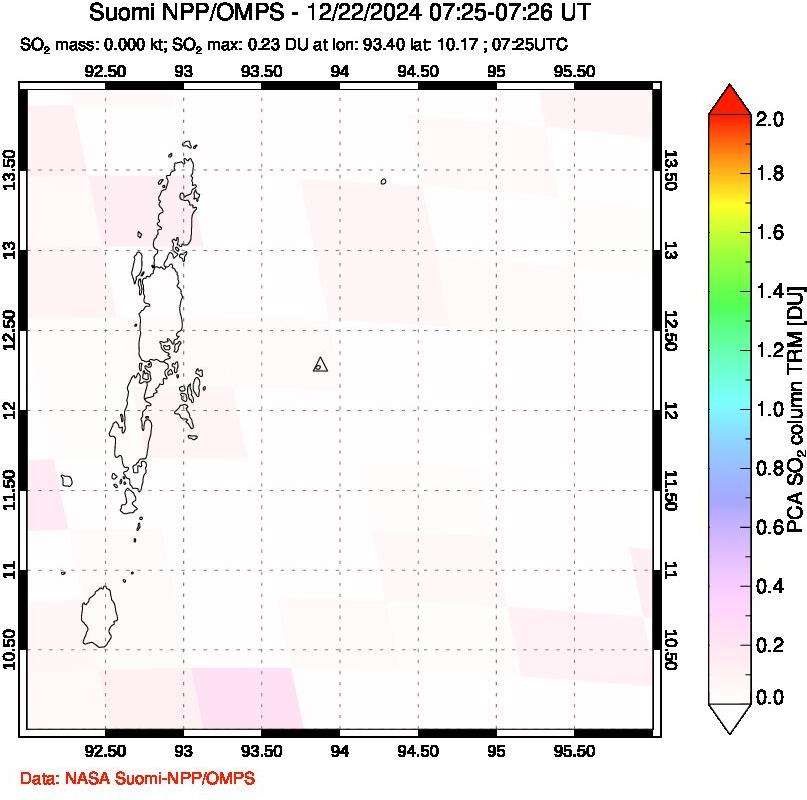 A sulfur dioxide image over Andaman Islands, Indian Ocean on Dec 22, 2024.