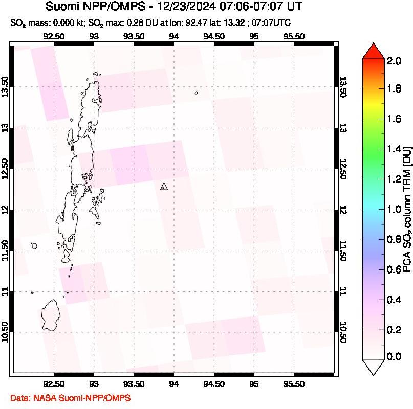 A sulfur dioxide image over Andaman Islands, Indian Ocean on Dec 23, 2024.