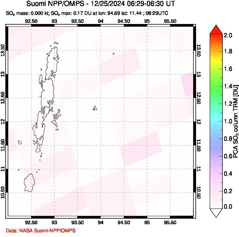 A sulfur dioxide image over Andaman Islands, Indian Ocean on Dec 25, 2024.