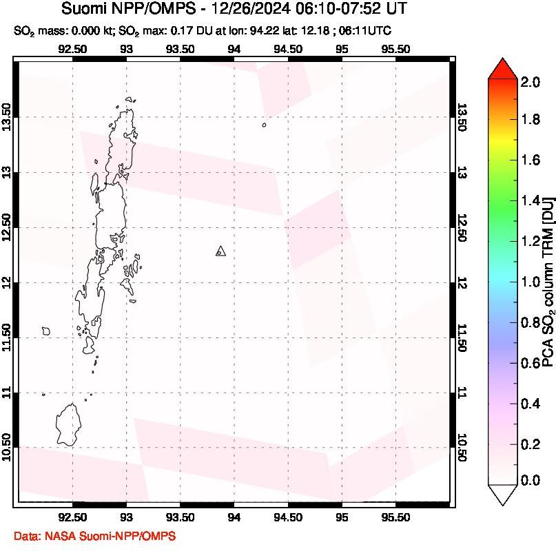 A sulfur dioxide image over Andaman Islands, Indian Ocean on Dec 26, 2024.