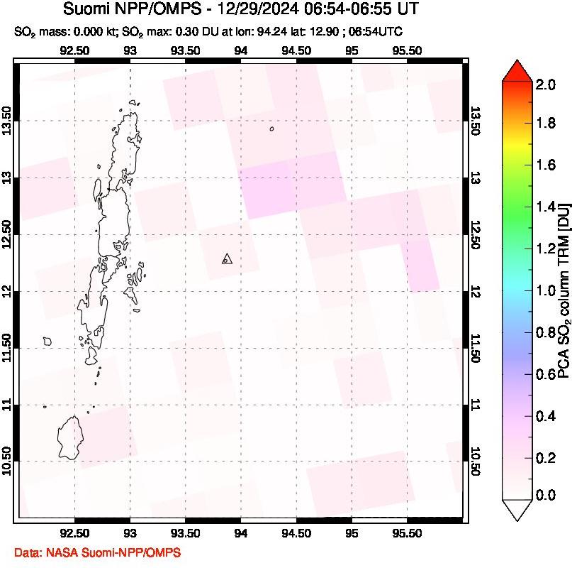 A sulfur dioxide image over Andaman Islands, Indian Ocean on Dec 29, 2024.