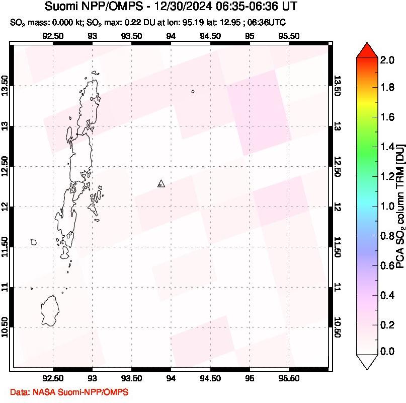 A sulfur dioxide image over Andaman Islands, Indian Ocean on Dec 30, 2024.