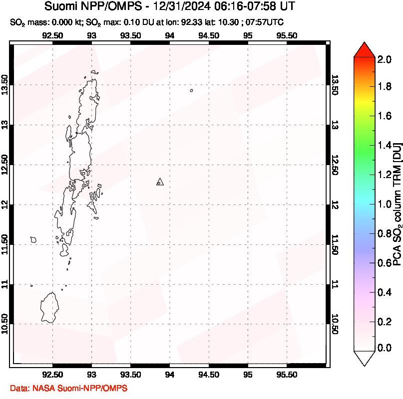 A sulfur dioxide image over Andaman Islands, Indian Ocean on Dec 31, 2024.