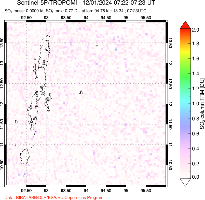 A sulfur dioxide image over Andaman Islands, Indian Ocean on Dec 01, 2024.