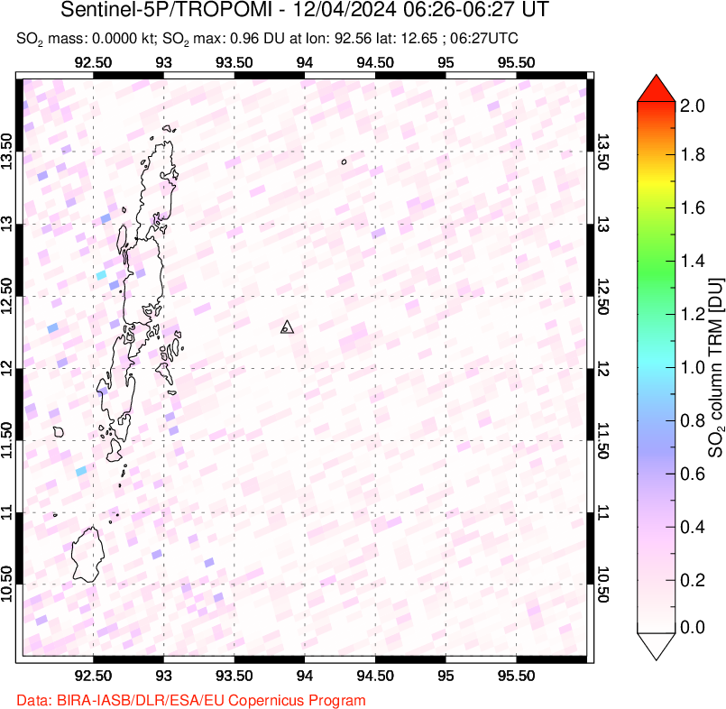 A sulfur dioxide image over Andaman Islands, Indian Ocean on Dec 04, 2024.