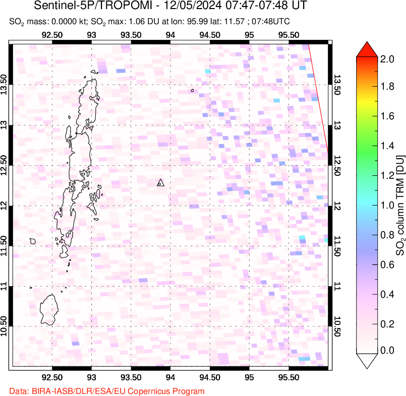 A sulfur dioxide image over Andaman Islands, Indian Ocean on Dec 05, 2024.