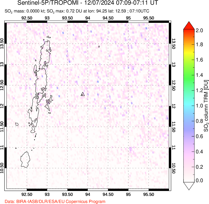 A sulfur dioxide image over Andaman Islands, Indian Ocean on Dec 07, 2024.