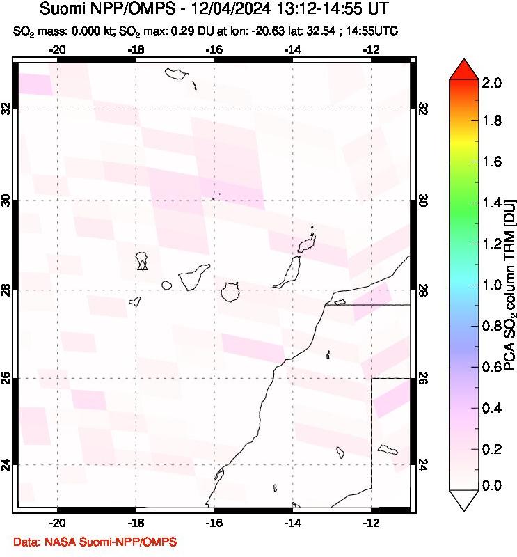 A sulfur dioxide image over Canary Islands on Dec 04, 2024.