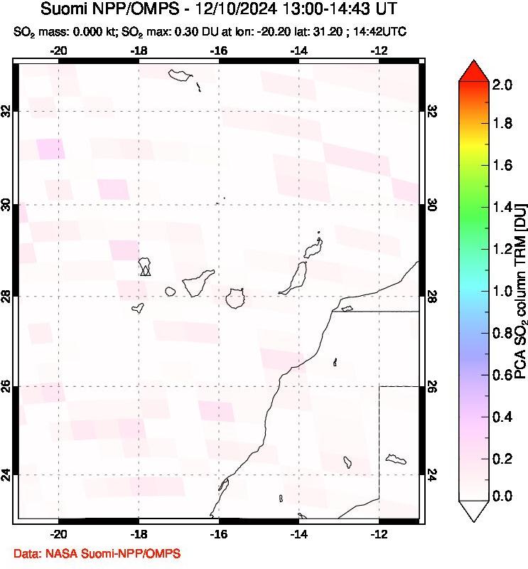 A sulfur dioxide image over Canary Islands on Dec 10, 2024.