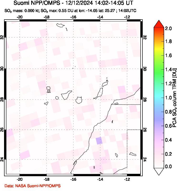 A sulfur dioxide image over Canary Islands on Dec 12, 2024.