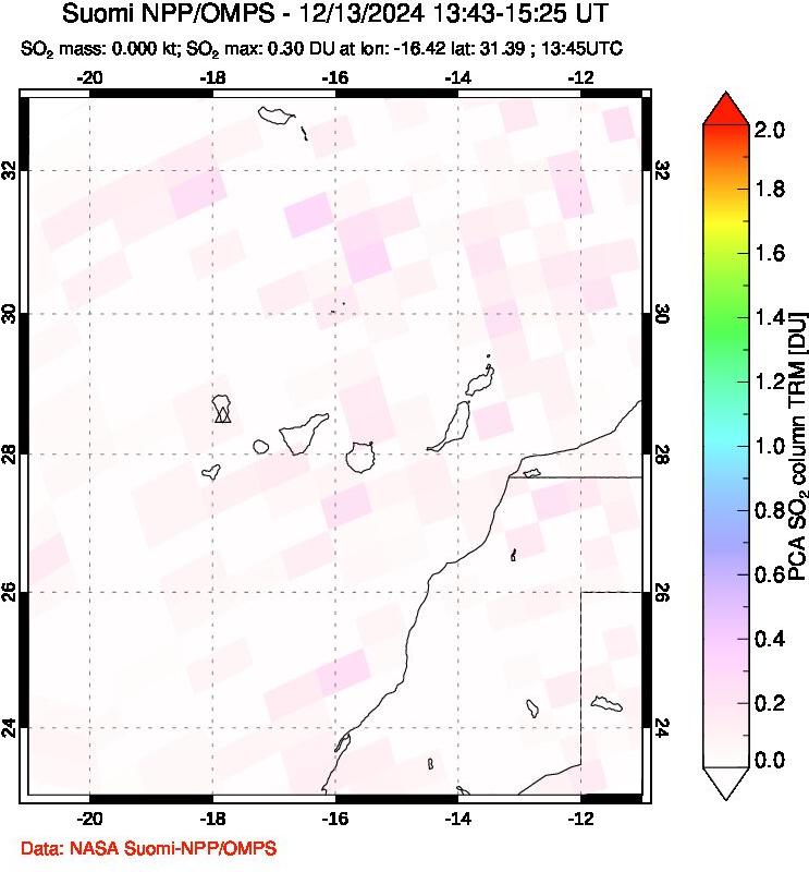 A sulfur dioxide image over Canary Islands on Dec 13, 2024.