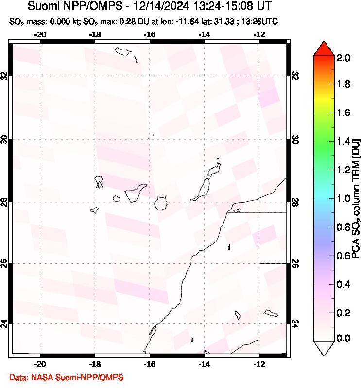 A sulfur dioxide image over Canary Islands on Dec 14, 2024.