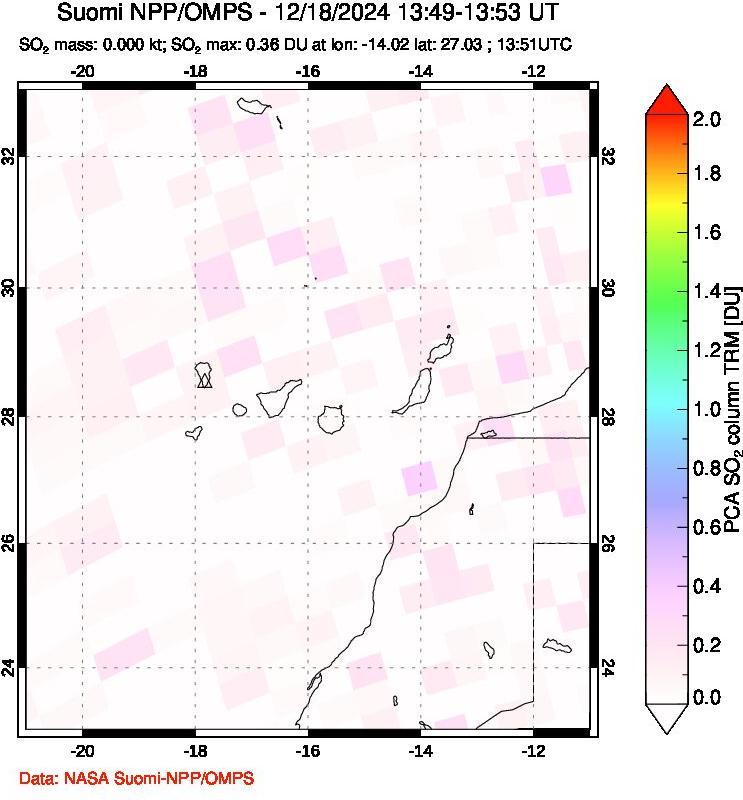 A sulfur dioxide image over Canary Islands on Dec 18, 2024.