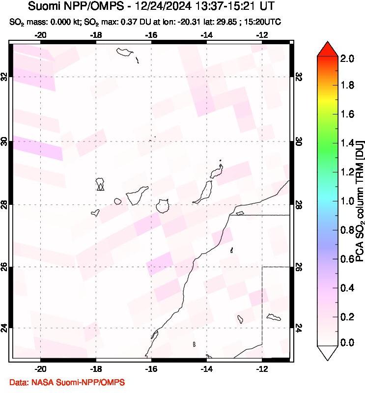 A sulfur dioxide image over Canary Islands on Dec 24, 2024.