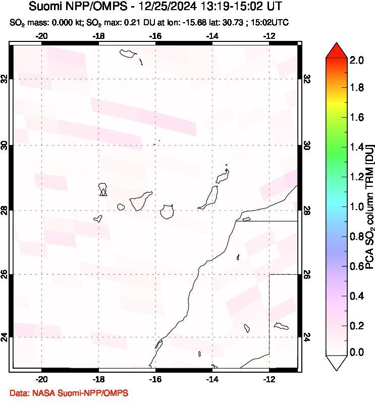 A sulfur dioxide image over Canary Islands on Dec 25, 2024.