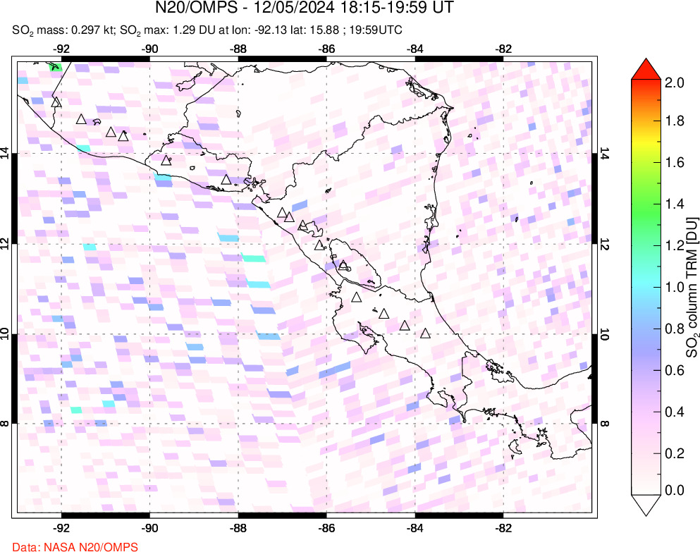 A sulfur dioxide image over Central America on Dec 05, 2024.