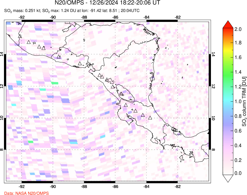 A sulfur dioxide image over Central America on Dec 26, 2024.