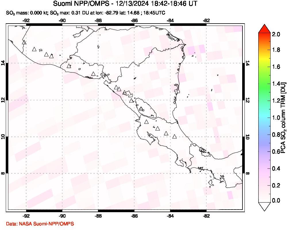 A sulfur dioxide image over Central America on Dec 13, 2024.