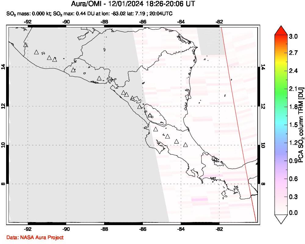 A sulfur dioxide image over Central America on Dec 01, 2024.