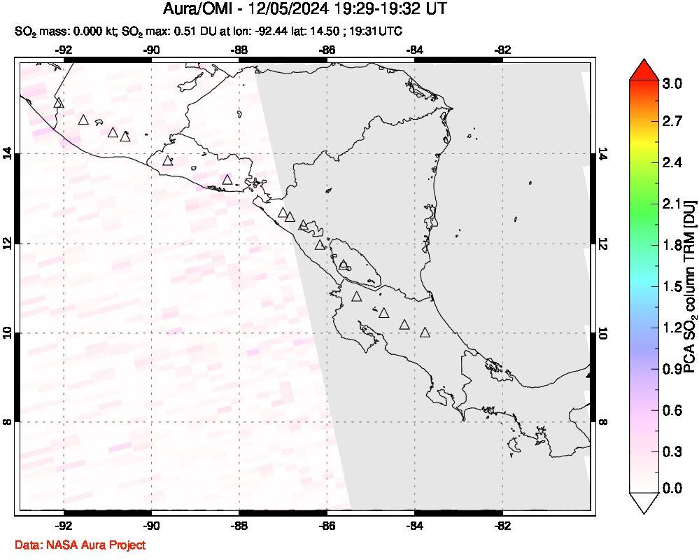 A sulfur dioxide image over Central America on Dec 05, 2024.