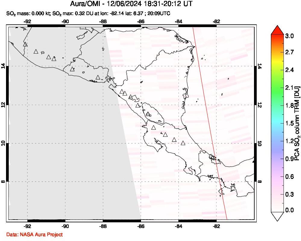 A sulfur dioxide image over Central America on Dec 06, 2024.