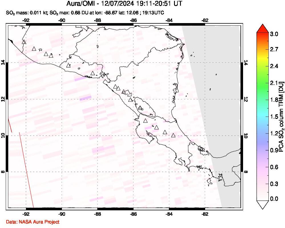 A sulfur dioxide image over Central America on Dec 07, 2024.