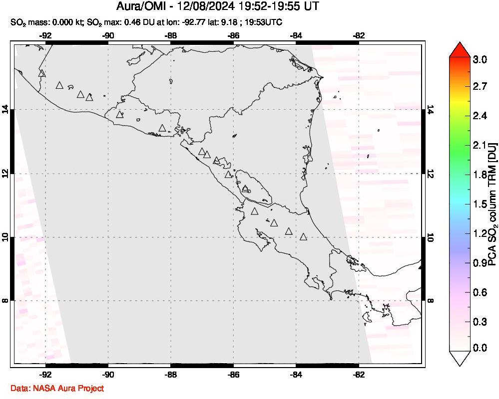 A sulfur dioxide image over Central America on Dec 08, 2024.