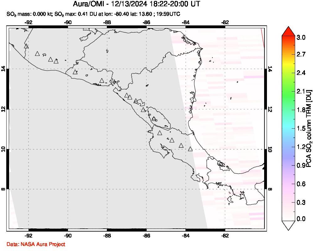 A sulfur dioxide image over Central America on Dec 13, 2024.