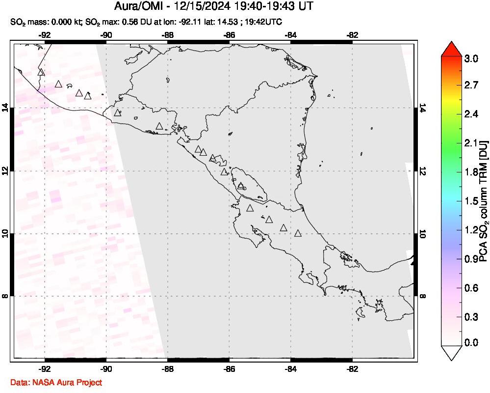 A sulfur dioxide image over Central America on Dec 15, 2024.