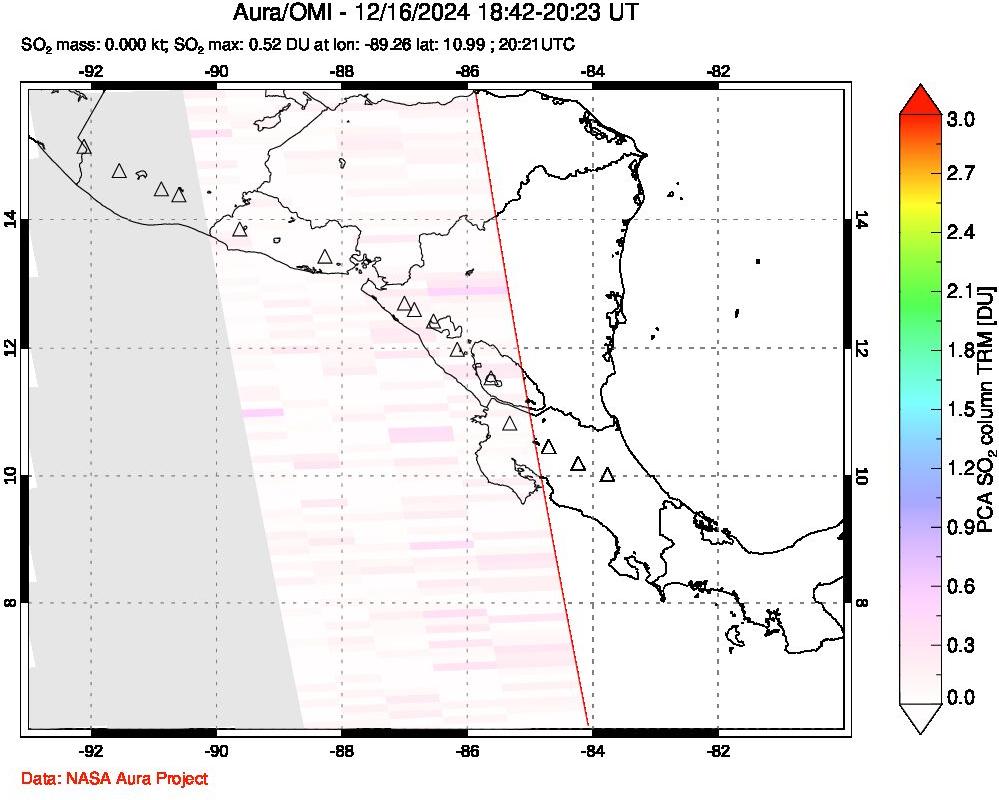 A sulfur dioxide image over Central America on Dec 16, 2024.