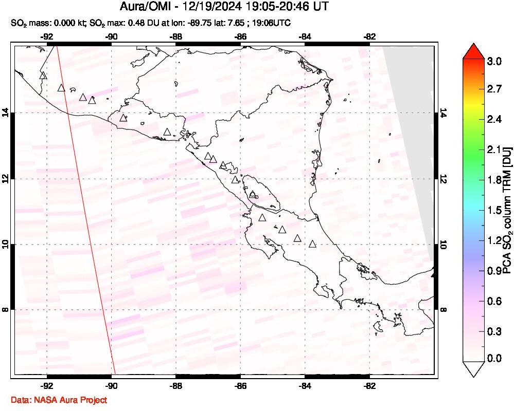 A sulfur dioxide image over Central America on Dec 19, 2024.