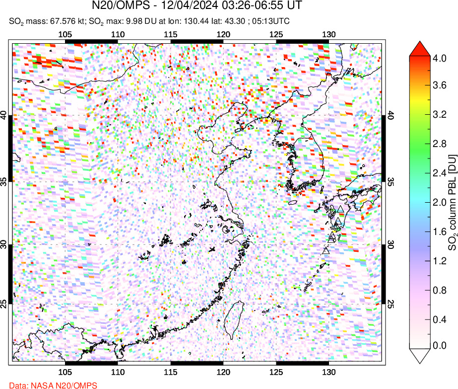 A sulfur dioxide image over Eastern China on Dec 04, 2024.