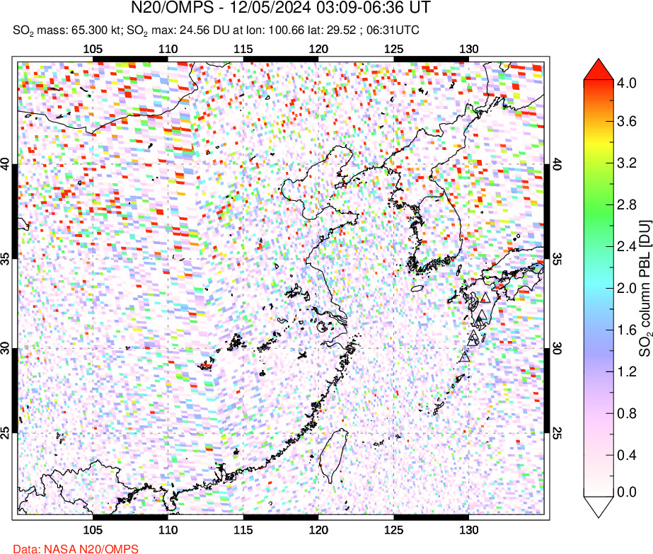 A sulfur dioxide image over Eastern China on Dec 05, 2024.