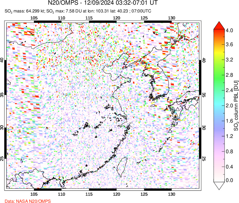 A sulfur dioxide image over Eastern China on Dec 09, 2024.